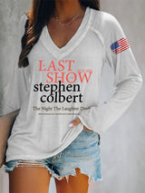 V-Neck Retro Last Show 05.21.2026 The Night The Laughter Died After The Opening Monol, Hopefully People Laughed During The Show Print T-Shirt