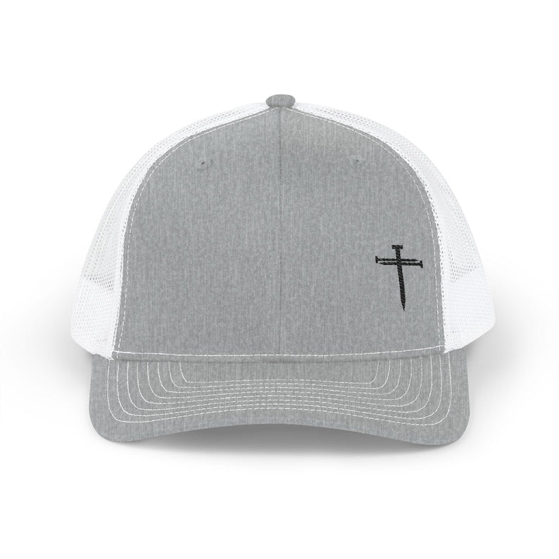 Embroidered Christian Hat 3 Nail Graphic Minimalist Jesus Faith Trucker Cap Men's Dad Worship Religious Cross Accessory Gift