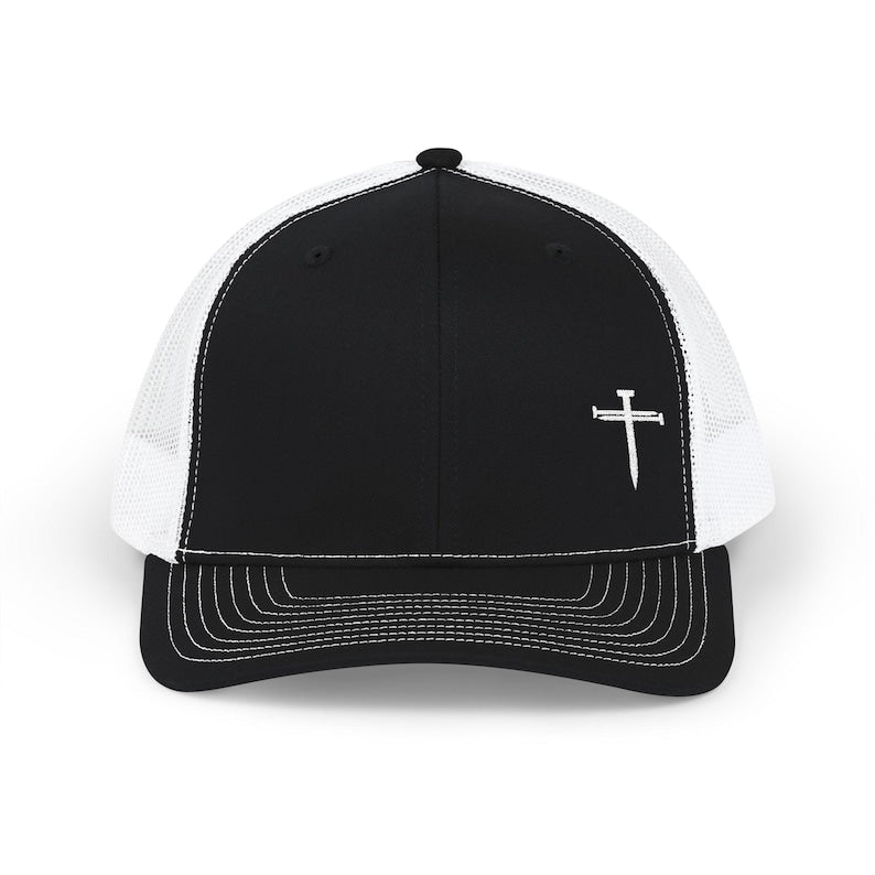 Embroidered Christian Hat 3 Nail Graphic Minimalist Jesus Faith Trucker Cap Men's Dad Worship Religious Cross Accessory Gift