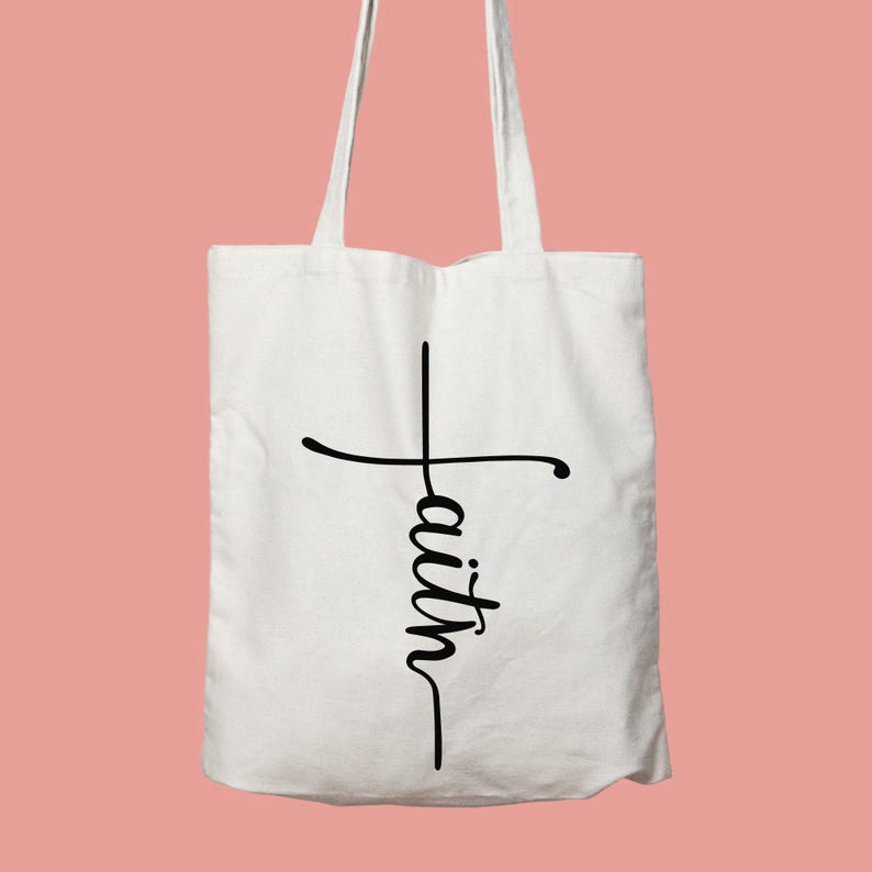 Faith Cross Canvas Tote Bag, Stylish Religious Gift