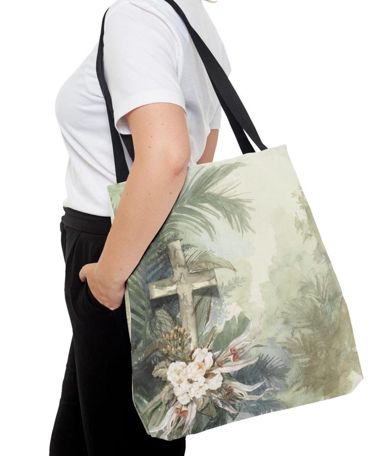 Floral Cross Tote Bag - Faith-Based Christian Gift